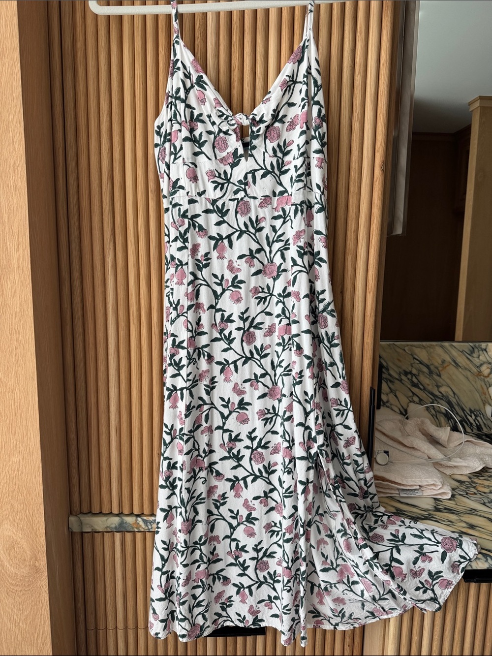 Floral Slip Midi Dress in White with Pink Rose Print